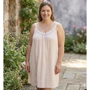 Vintage Miss Elaine 100% Cotton Nightgown Large Lace Trim Cottagecore NWT USA